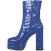 imageFSJ Women Gorgeous Platform Ankle Boots Closed Round Toe Chunky High Heel Pull On Shoes Size 415 USBlue Crocodile