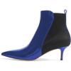 imageFSJ Women Pointed Toe Mid Kitten Heels Ankle Boots Glossy Patent Leather Winter Booties Size 415 USBlue