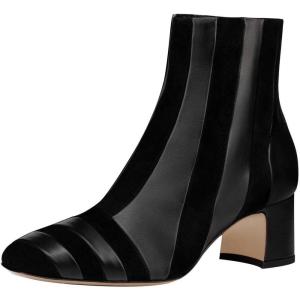 imageFSJ Women Chic Point Toe Mid Block Chunky Heel Patchwork Ankle Boots Trendy Side Zipper Winter Booties Office Party Dress Shoes Size 415 USBlack