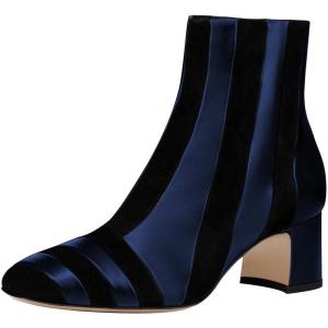 imageFSJ Women Chic Point Toe Mid Block Chunky Heel Patchwork Ankle Boots Trendy Side Zipper Winter Booties Office Party Dress Shoes Size 415 USNavy