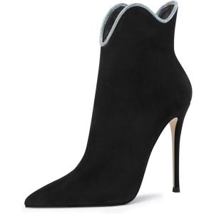 imageFSJ Women Chic Pointed Toe Stiletto High Heel Ankle Boots Elastic Pull On Party Dress Morden Ladies Shoes Size 415 USBalck