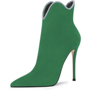 imageFSJ Women Chic Pointed Toe Stiletto High Heel Ankle Boots Elastic Pull On Party Dress Morden Ladies Shoes Size 415 USGreen