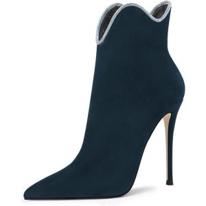 imageFSJ Women Chic Pointed Toe Stiletto High Heel Ankle Boots Elastic Pull On Party Dress Morden Ladies Shoes Size 415 USTeal