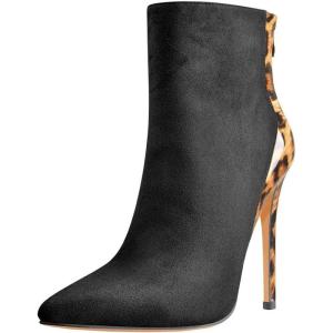 imageFSJ Women Fashion High Heel Ankle Boots Leopard Print Closed Pointed Toe Stilettos Zipper Warm Shoes Size 415 M USBlack Leopard