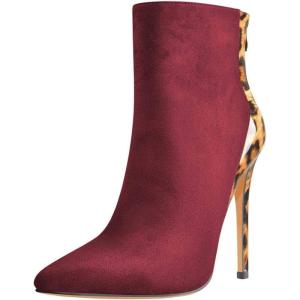 imageFSJ Women Fashion High Heel Ankle Boots Leopard Print Closed Pointed Toe Stilettos Zipper Warm Shoes Size 415 M USDark Red Leopard