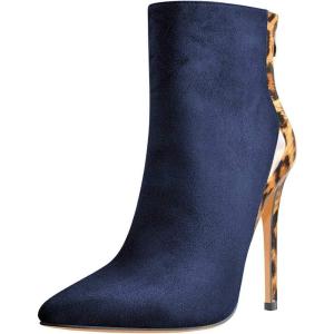 imageFSJ Women Fashion High Heel Ankle Boots Leopard Print Closed Pointed Toe Stilettos Zipper Warm Shoes Size 415 M USNavy Leopard