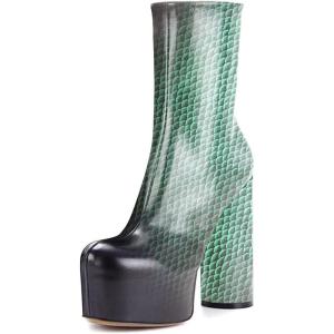 imageFSJ Women Gorgeous Platform Ankle Boots Closed Round Toe Chunky High Heel Pull On Shoes Size 415 USGreen Scales