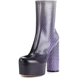 imageFSJ Women Gorgeous Platform Ankle Boots Closed Round Toe Chunky High Heel Pull On Shoes Size 415 USPurple Scales