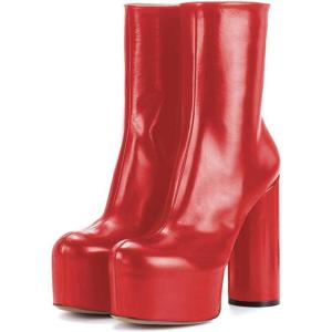 imageFSJ Women Gorgeous Platform Ankle Boots Closed Round Toe Chunky High Heel Pull On Shoes Size 415 USRed