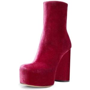 imageFSJ Women Gorgeous Platform Ankle Boots Closed Round Toe Chunky High Heel Pull On Shoes Size 415 USRed Velvet