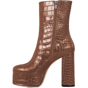 imageFSJ Women Gorgeous Platform Ankle Boots Closed Round Toe Chunky High Heel Pull On Shoes Size 415 USSienna Crocodile