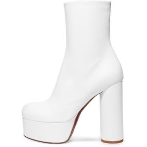 imageFSJ Women Gorgeous Platform Ankle Boots Closed Round Toe Chunky High Heel Pull On Shoes Size 415 USWhite
