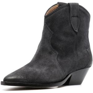 imageFSJ Women Low Stacked Heel Western Cowboy Ankle Boots Faux Suede Pointed Toe Slip On Retro Cowgirl Booties Wide Calf Formal Outfit Shoes Size 416 USBlack