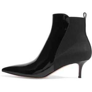 imageFSJ Women Pointed Toe Mid Kitten Heels Ankle Boots Glossy Patent Leather Winter Booties Size 415 USBlack