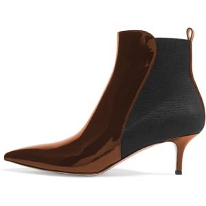 imageFSJ Women Pointed Toe Mid Kitten Heels Ankle Boots Glossy Patent Leather Winter Booties Size 415 USBrown