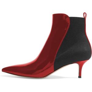 imageFSJ Women Pointed Toe Mid Kitten Heels Ankle Boots Glossy Patent Leather Winter Booties Size 415 USRed