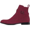 imageFSJ Women Chic Suede Round Toe Block Low Heel Ankle Boots Elastic Buckle Pull On Classic Casual Ladies Shoes Size 415 USCrimson