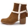 imageFSJ Women Fuzzy Round Toe Mid Chunky Block Heel Ankle Booties Chic Tassels Side Zipper Short Boots Winter Casual Formal Dress Shoes Size 415 USCamel