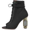 imageFSJ Women Open Peep Toe Ankle Boots Crystal High Heel Mesh Lace Up Booties Back Zipper Comfort Wedding Party Dress Pumps Shoes Size 415 USBlack