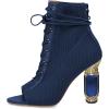 imageFSJ Women Open Peep Toe Ankle Boots Crystal High Heel Mesh Lace Up Booties Back Zipper Comfort Wedding Party Dress Pumps Shoes Size 415 USBlue