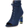 imageFSJ Women Open Peep Toe Ankle Boots Crystal High Heel Mesh Lace Up Booties Back Zipper Comfort Wedding Party Dress Pumps Shoes Size 415 USBlue