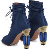 imageFSJ Women Open Peep Toe Ankle Boots Crystal High Heel Mesh Lace Up Booties Back Zipper Comfort Wedding Party Dress Pumps Shoes Size 415 USBlue