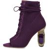 imageFSJ Women Open Peep Toe Ankle Boots Crystal High Heel Mesh Lace Up Booties Back Zipper Comfort Wedding Party Dress Pumps Shoes Size 415 USPurple