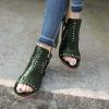 imageFSJ Women Peep Open Toe Boot Cut Out Buckle Ankle Bootie Comfortable Stacked Block Low Heeled Sandal Shoes Size 415 USGreen