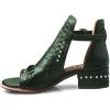 imageFSJ Women Peep Open Toe Boot Cut Out Buckle Ankle Bootie Comfortable Stacked Block Low Heeled Sandal Shoes Size 415 USGreen