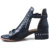 imageFSJ Women Peep Open Toe Boot Cut Out Buckle Ankle Bootie Comfortable Stacked Block Low Heeled Sandal Shoes Size 415 USNavy