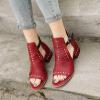 imageFSJ Women Peep Open Toe Boot Cut Out Buckle Ankle Bootie Comfortable Stacked Block Low Heeled Sandal Shoes Size 415 USRedscar