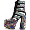 imageFSJ Women Platform Ankle Boots Chunky High Heel Booties Gorgeous Gem Closed Round Toe Sparkling Crystal Cutout Lace Up Prom Dance Shoes Size 416 USBlack