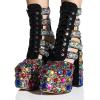 imageFSJ Women Platform Ankle Boots Chunky High Heel Booties Gorgeous Gem Closed Round Toe Sparkling Crystal Cutout Lace Up Prom Dance Shoes Size 416 USBlack
