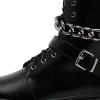 imageFSJ Women Platform Ankle Boots Flat Low Heel Combat Boots Chain Round Toe Lace Up Side Zipper Thick Heel Leather Booties Fall Winter Boots Size 415 USBlack