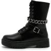 imageFSJ Women Platform Ankle Boots Flat Low Heel Combat Boots Chain Round Toe Lace Up Side Zipper Thick Heel Leather Booties Fall Winter Boots Size 415 USBlack