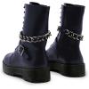 imageFSJ Women Platform Ankle Boots Flat Low Heel Combat Boots Chain Round Toe Lace Up Side Zipper Thick Heel Leather Booties Fall Winter Boots Size 415 USNavy