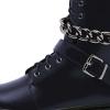 imageFSJ Women Platform Ankle Boots Flat Low Heel Combat Boots Chain Round Toe Lace Up Side Zipper Thick Heel Leather Booties Fall Winter Boots Size 415 USNavy