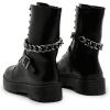 imageFSJ Women Platform Ankle Boots Flat Low Heel Combat Boots Chain Round Toe Lace Up Side Zipper Thick Heel Leather Booties Fall Winter Boots Size 415 USBlack