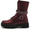 imageFSJ Women Platform Ankle Boots Flat Low Heel Combat Boots Chain Round Toe Lace Up Side Zipper Thick Heel Leather Booties Fall Winter Boots Size 415 USMetallic Brown