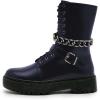 imageFSJ Women Platform Ankle Boots Flat Low Heel Combat Boots Chain Round Toe Lace Up Side Zipper Thick Heel Leather Booties Fall Winter Boots Size 415 USNavy