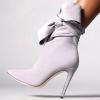 imageFSJ Women Pointed Toe Stiletto Heel Ankle Boots Side Zipper Tie Bowknot Booties Western Fashion Nightclub Shoes Size 416 USGrey White
