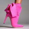 imageFSJ Women Pointed Toe Stiletto Heel Ankle Boots Side Zipper Tie Bowknot Booties Western Fashion Nightclub Shoes Size 416 USHot Pink