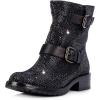 imageFSJ Women Rhinestone Low Block Heel Round Toe Ankle Boots with Full Bling Sparkling Crystal Booties Buckle Straps Wedding Party Date Dress Shoes Size 416 USBlack