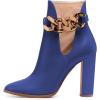 imageFSJ Women Side Cutout Pointed Toe Ankle Boots Block Stacked Chunky Heel Comfy Adjustable Chain Straps Buckle Fashion Booties Size 415 USBlue