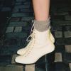 imageFSJ Women Square Toe Lace Up Ankle Bootie Block Chunky Heel Back Zipper Boots Fashion Chelsea Party Dress Short Booties Size 415 USBeige
