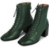 imageFSJ Women Square Toe Lace Up Ankle Bootie Block Chunky Heel Back Zipper Boots Fashion Chelsea Party Dress Short Booties Size 415 USDark Green