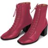 imageFSJ Women Square Toe Lace Up Ankle Bootie Block Chunky Heel Back Zipper Boots Fashion Chelsea Party Dress Short Booties Size 415 USDeep Pink