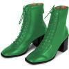imageFSJ Women Square Toe Lace Up Ankle Bootie Block Chunky Heel Back Zipper Boots Fashion Chelsea Party Dress Short Booties Size 415 USGreen
