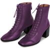 imageFSJ Women Square Toe Lace Up Ankle Bootie Block Chunky Heel Back Zipper Boots Fashion Chelsea Party Dress Short Booties Size 415 USPurple
