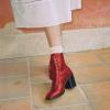imageFSJ Women Square Toe Lace Up Ankle Bootie Block Chunky Heel Back Zipper Boots Fashion Chelsea Party Dress Short Booties Size 415 USRed